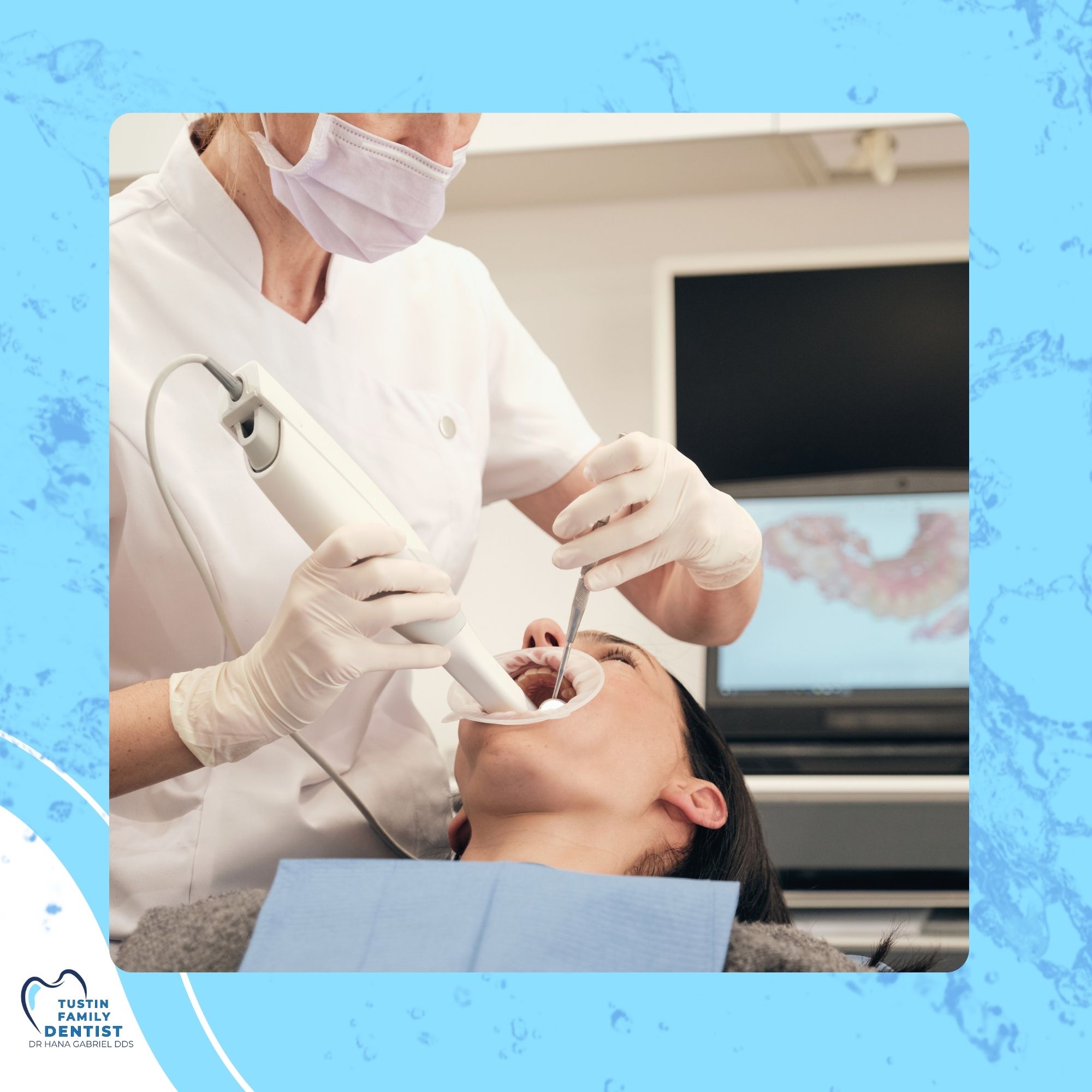 Illustrated magnifying glass examining a tooth for oral cancer screenings